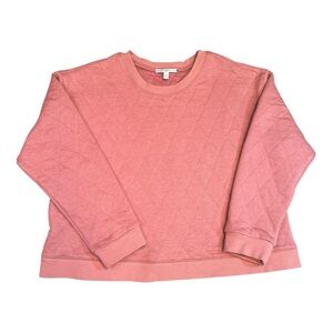 🌸Pale Sky Coral Quilted Sweatshirt‎ L/ Cozy Crewneck Pillover Top Lounge Wear